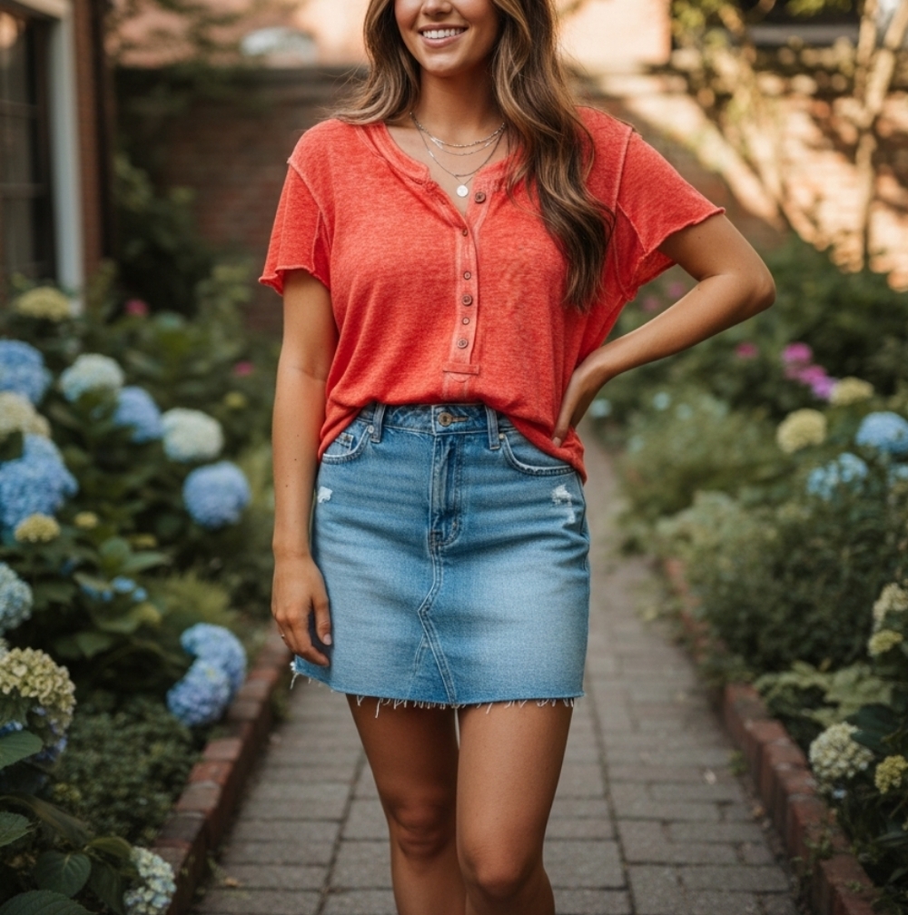 We The People Women's Coral Button-Up Top
